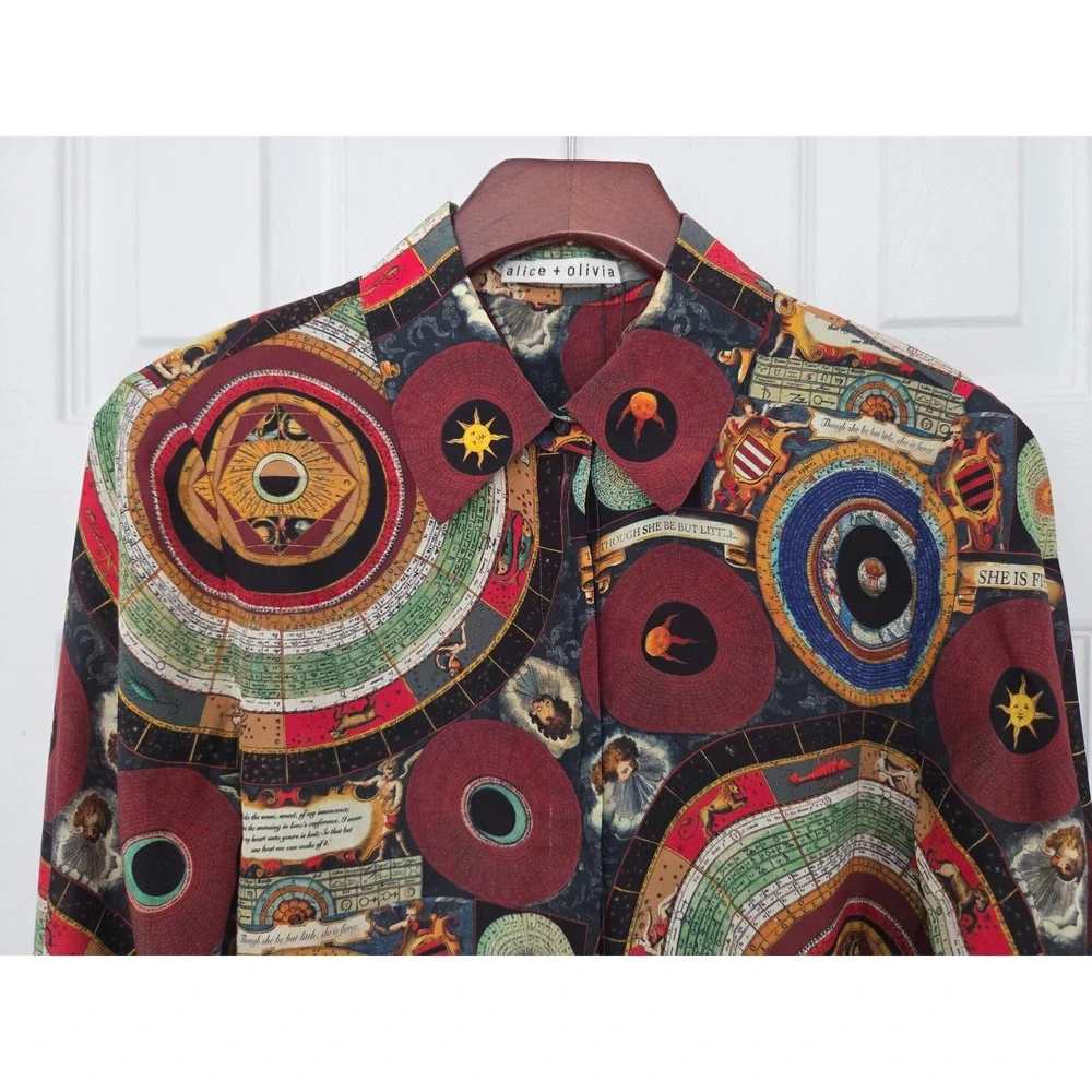 Alice + Olivia Willa Blouse Hands of Time Silk Women Small Multi NWT $395